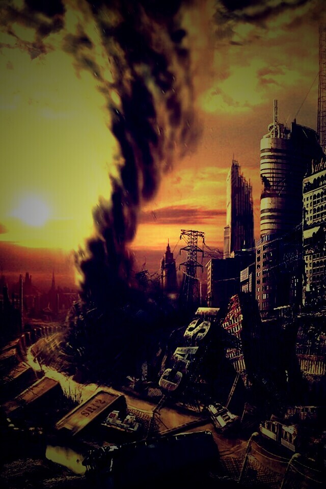 Торнадо в разрушенном городе обои