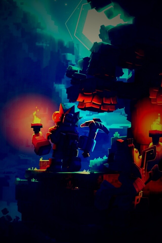 Парень с киркой и факелом смотрит в даль обои