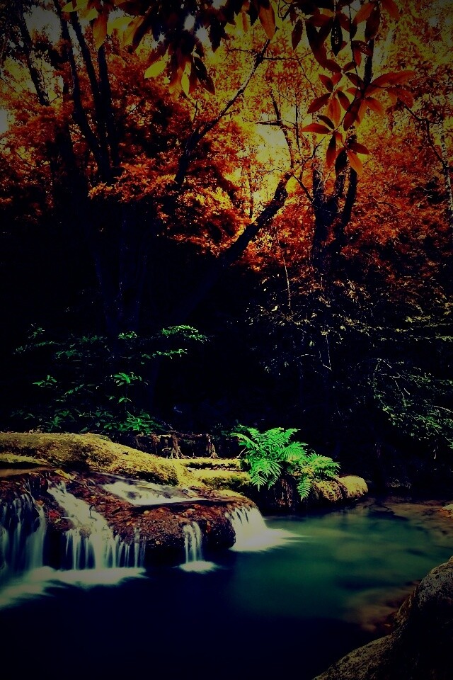 Водопадик в осеннем лесу обои