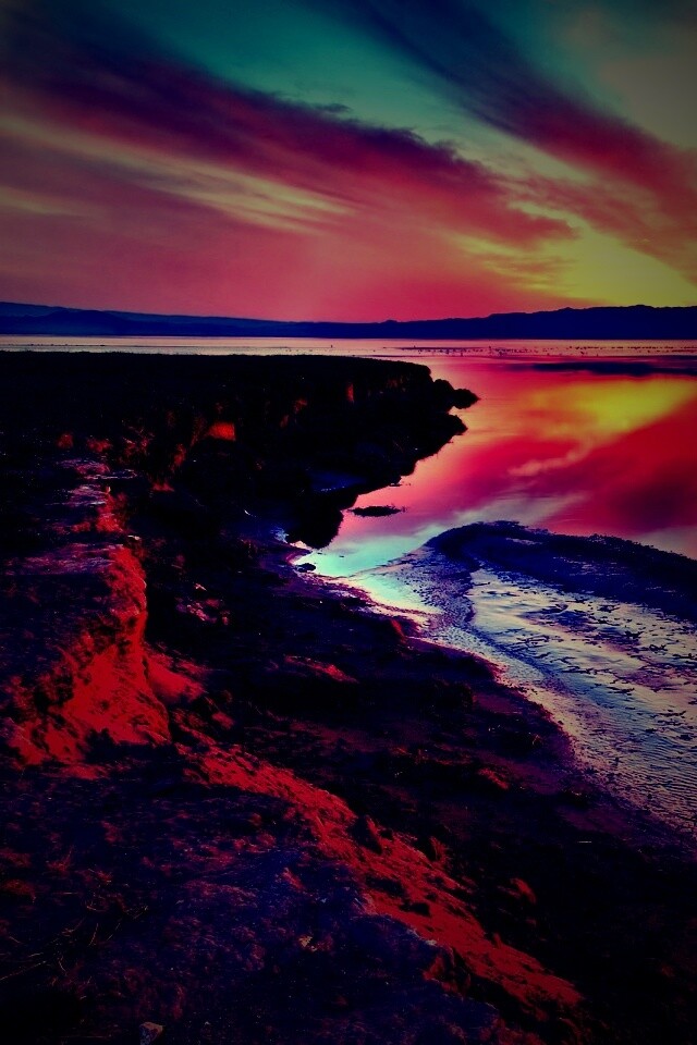 Озеро на закате обои