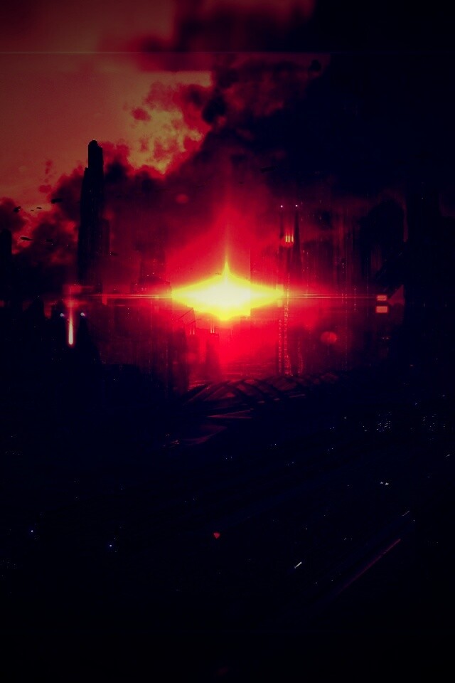 Закат в инопланетном городе обои