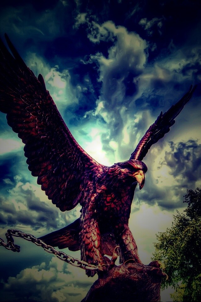 Скульптура орла с цепью в когтях обои