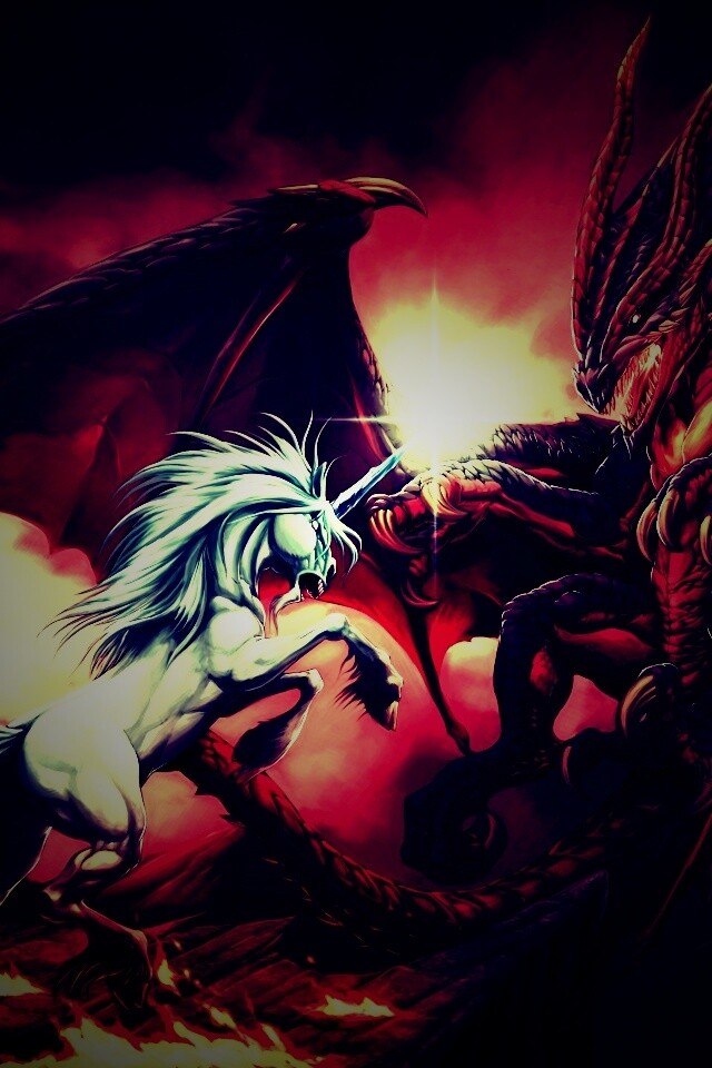 Дракон и единорог обои