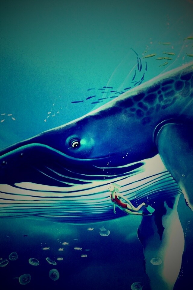 Кит и девушка обои