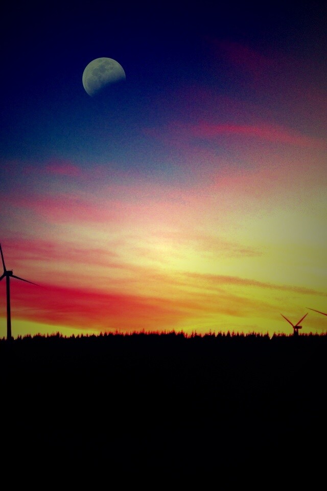 Закат за холмом обои