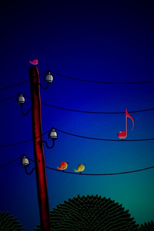 Нотка и птички на проводах обои