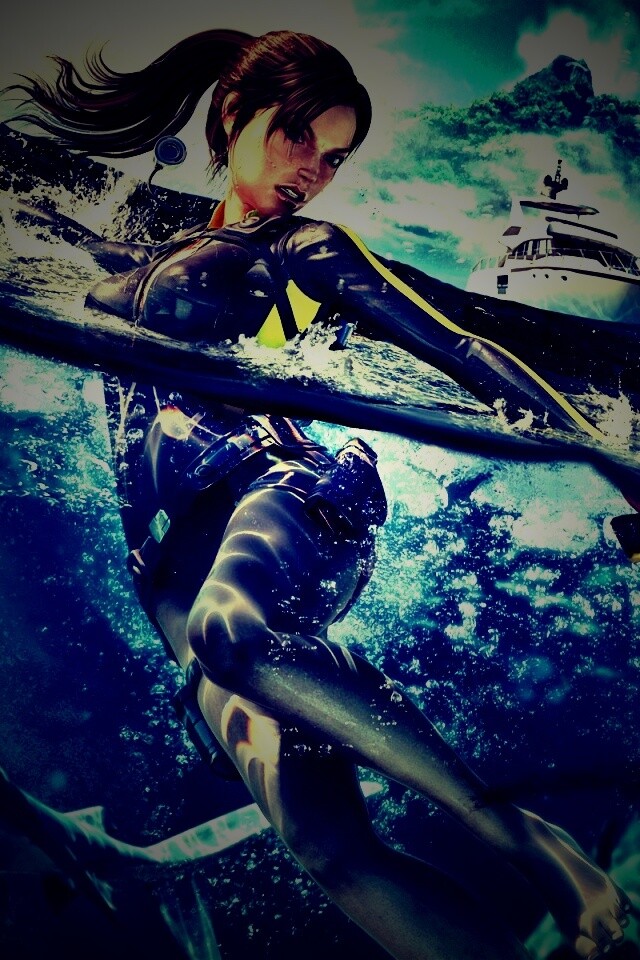 Лара Крофт против акул обои