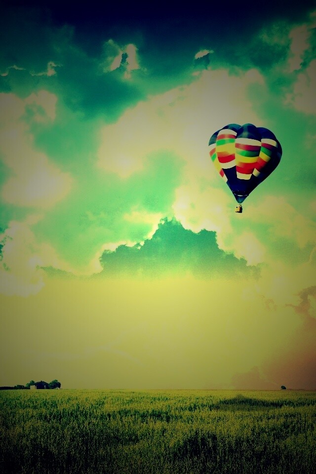 Воздушный шар над зеленым лугом обои