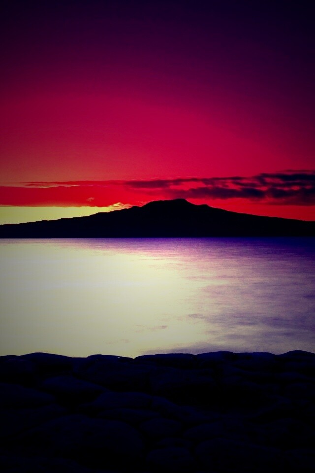 Закат за островом Рангитото обои