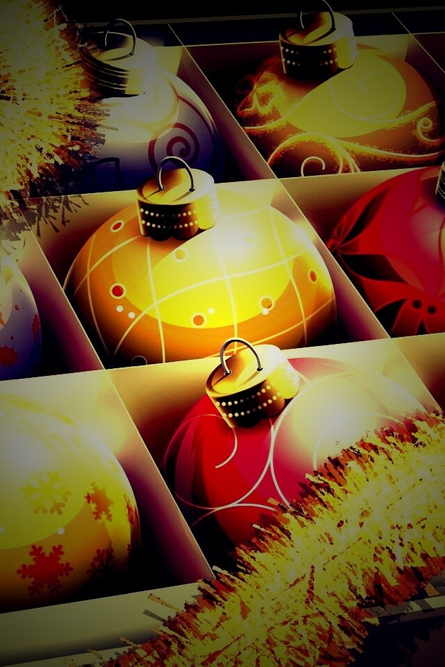 Елочные игрушки в коробке обои