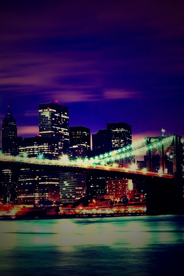 Бруклинский мост на фоне ночного Нью-Йорка обои