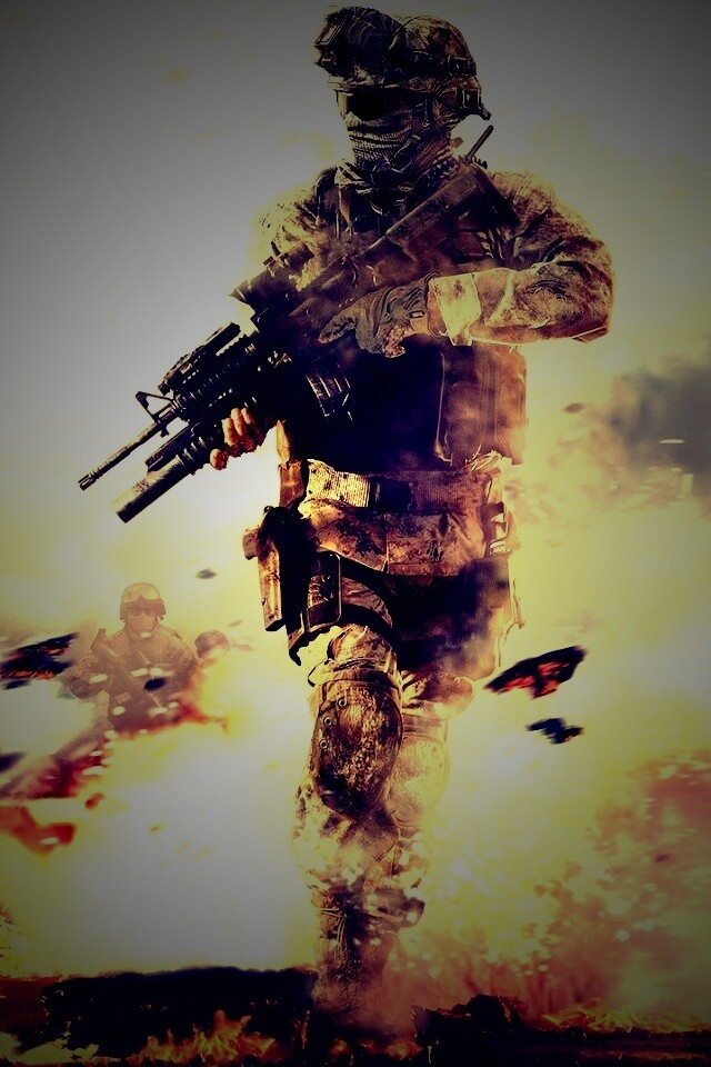 Солдат на фоне огня обои