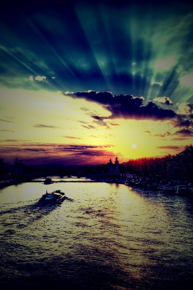 Закат над парижем HDR обои