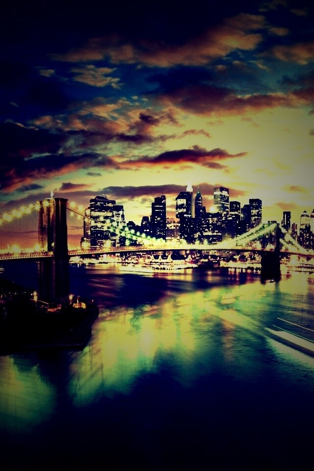 Мост в Нью-Йорке ночью обои