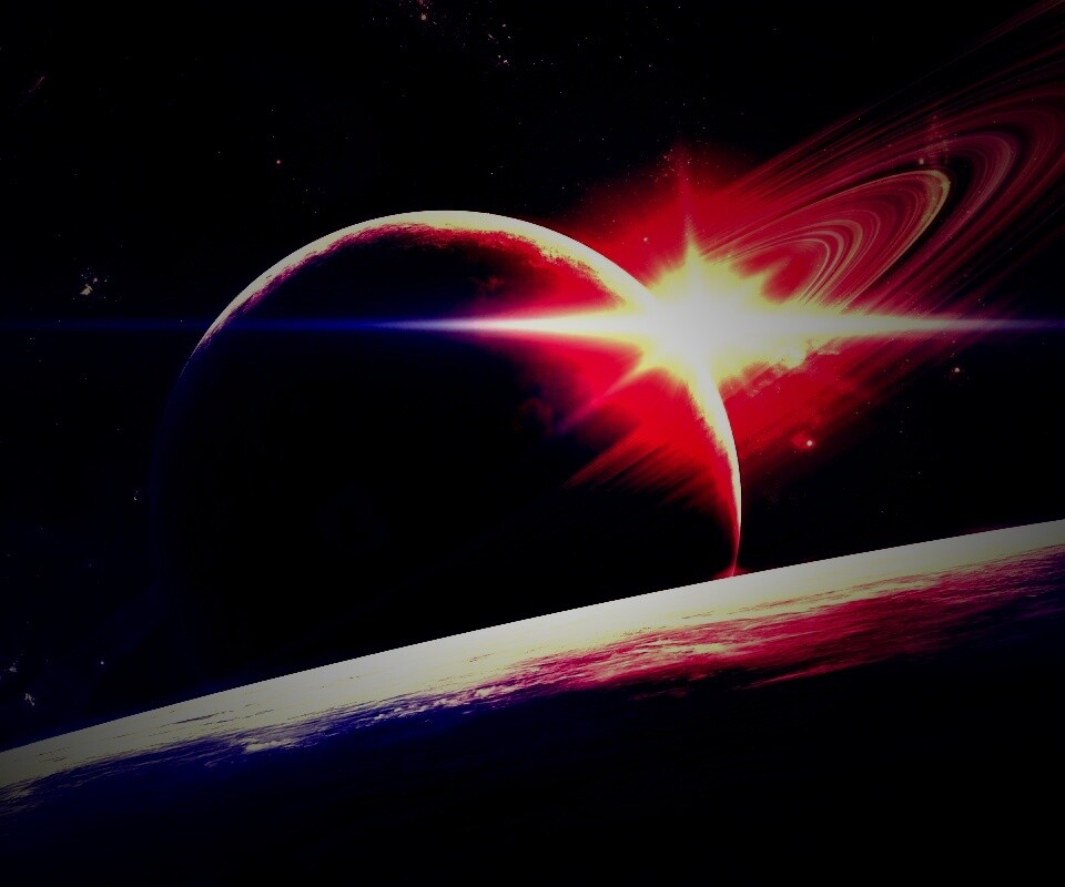 Солнце сквозь кольца Сатурна обои