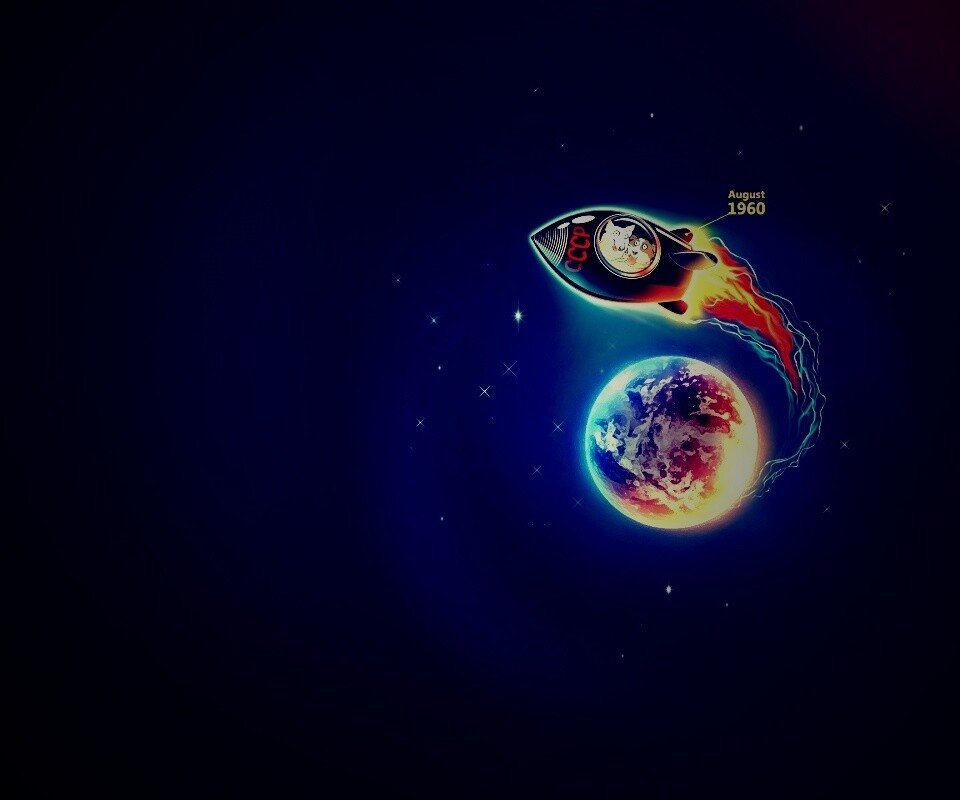 Белка и Стрелка летят в космос обои