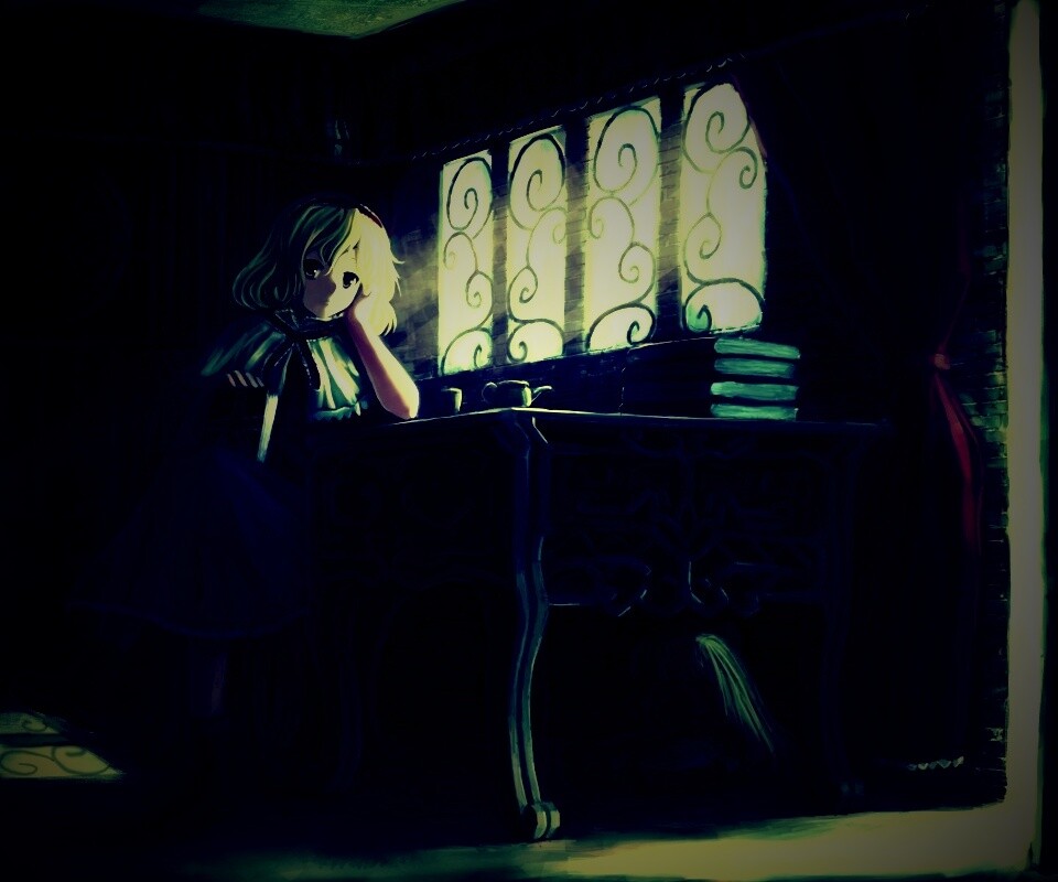 Девочка за столом с книгами обои