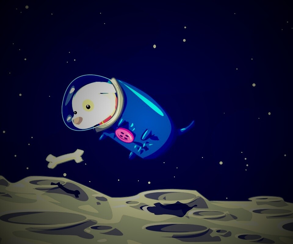 Собачка на луне обои