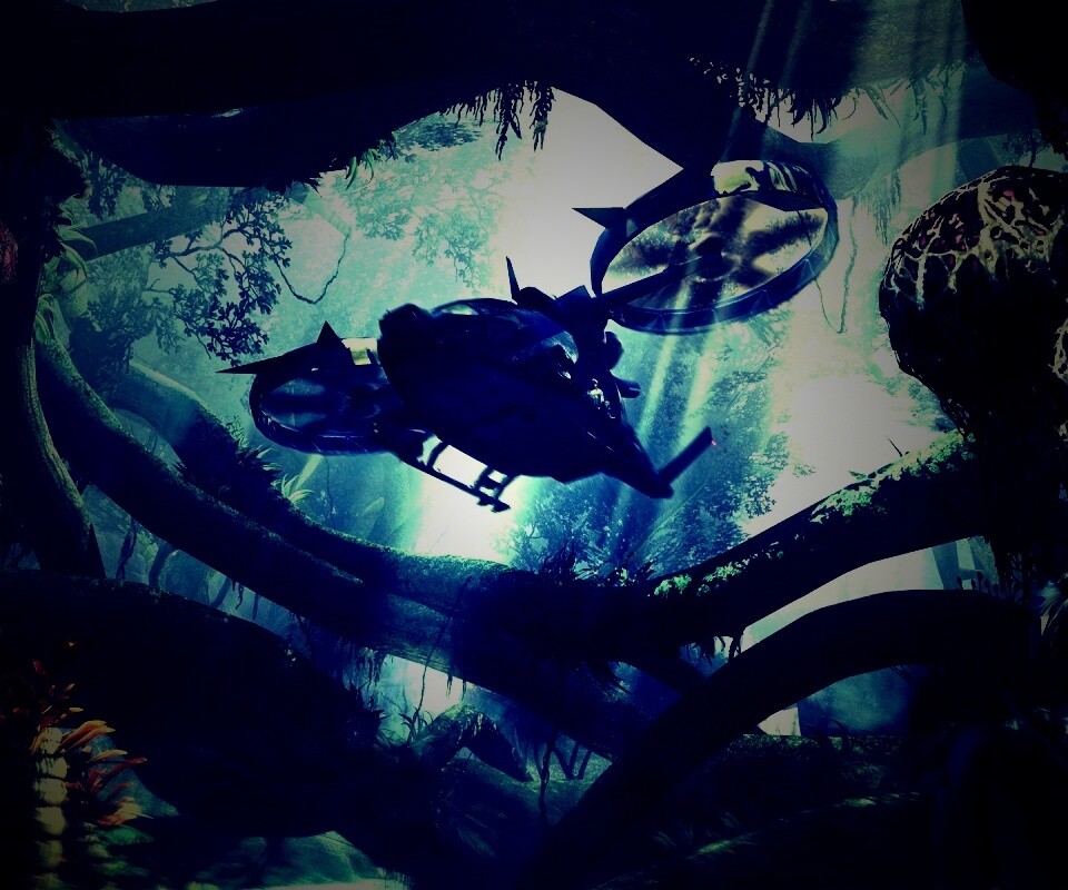 Вертолет в инопланетных джунглях обои