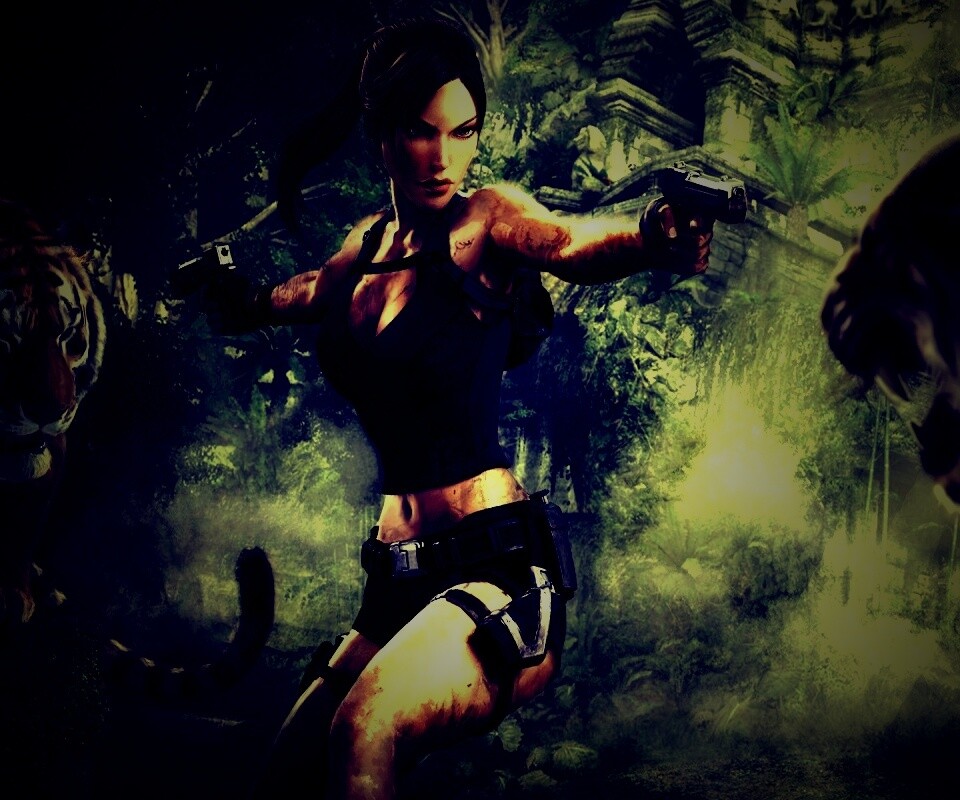 Лара Крофт протв тигров обои