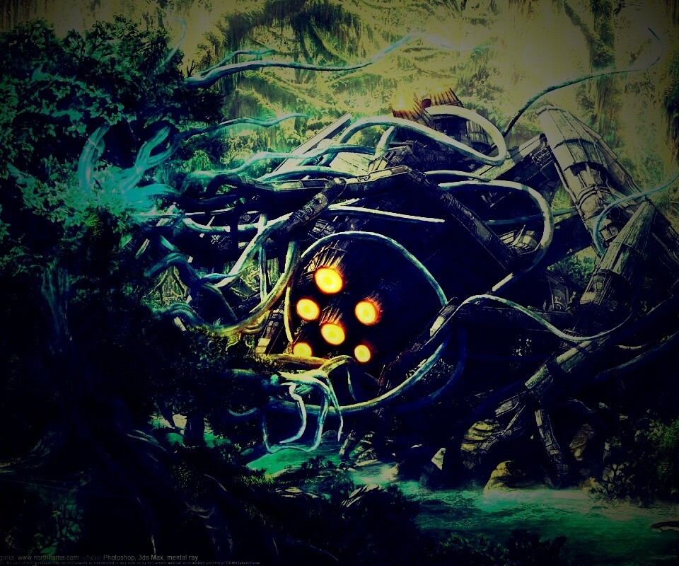 Космический корабль в джунгялх обои