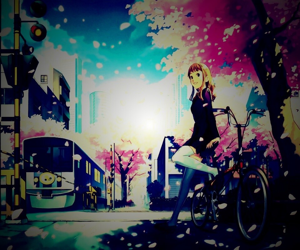 Японская школьница на велосипеде обои