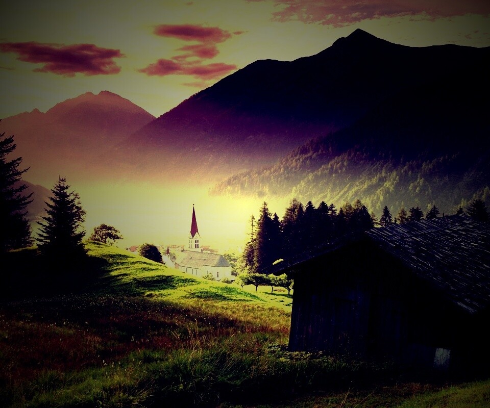 Церковь в австрийской деревне обои