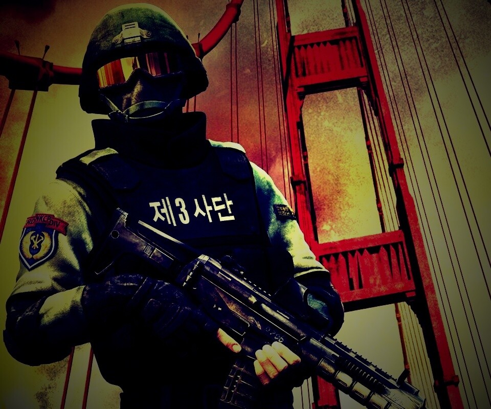 Солдат на мосту Золотые Ворота обои