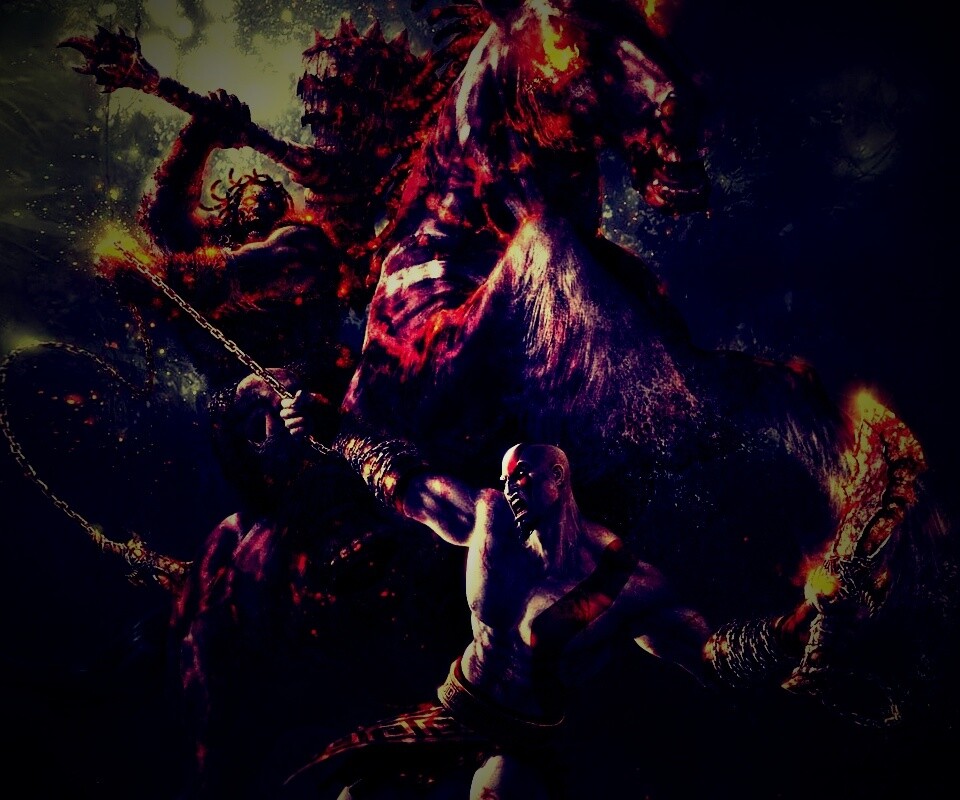 Кратос против огненного всадника обои