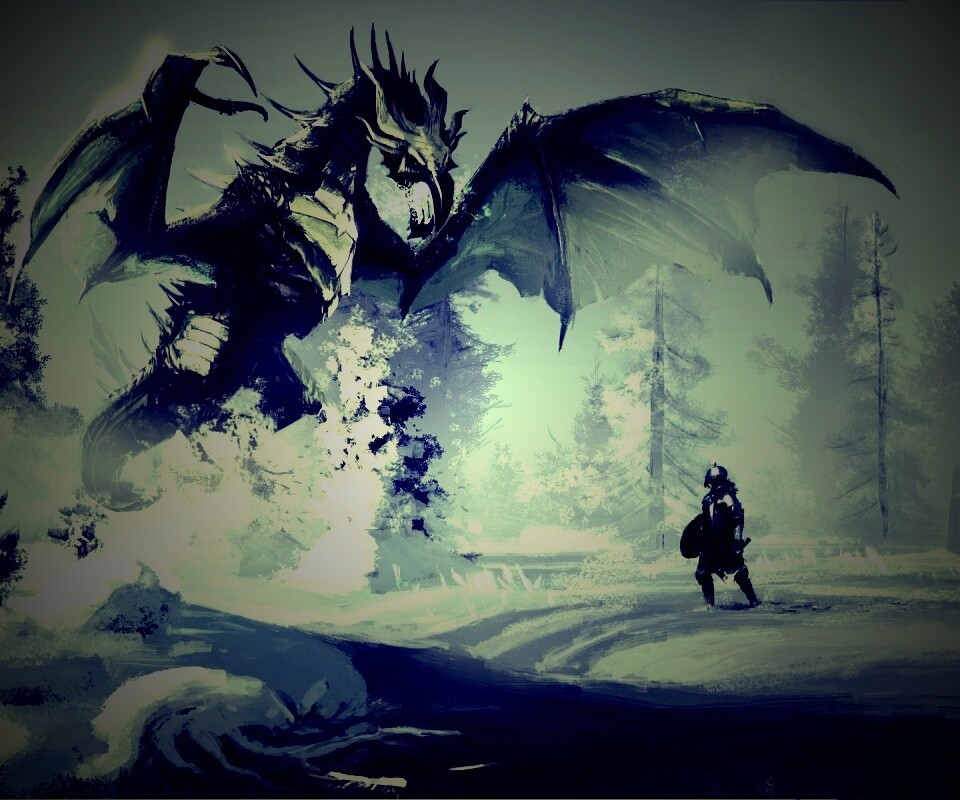 Скайрим: битва с ледяным драконом обои