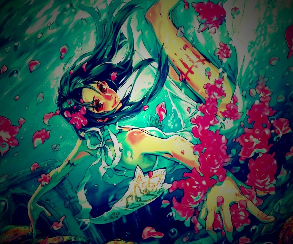 Девушка из аниме под водой обои
