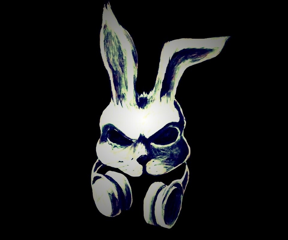 Кролик в наушниках обои