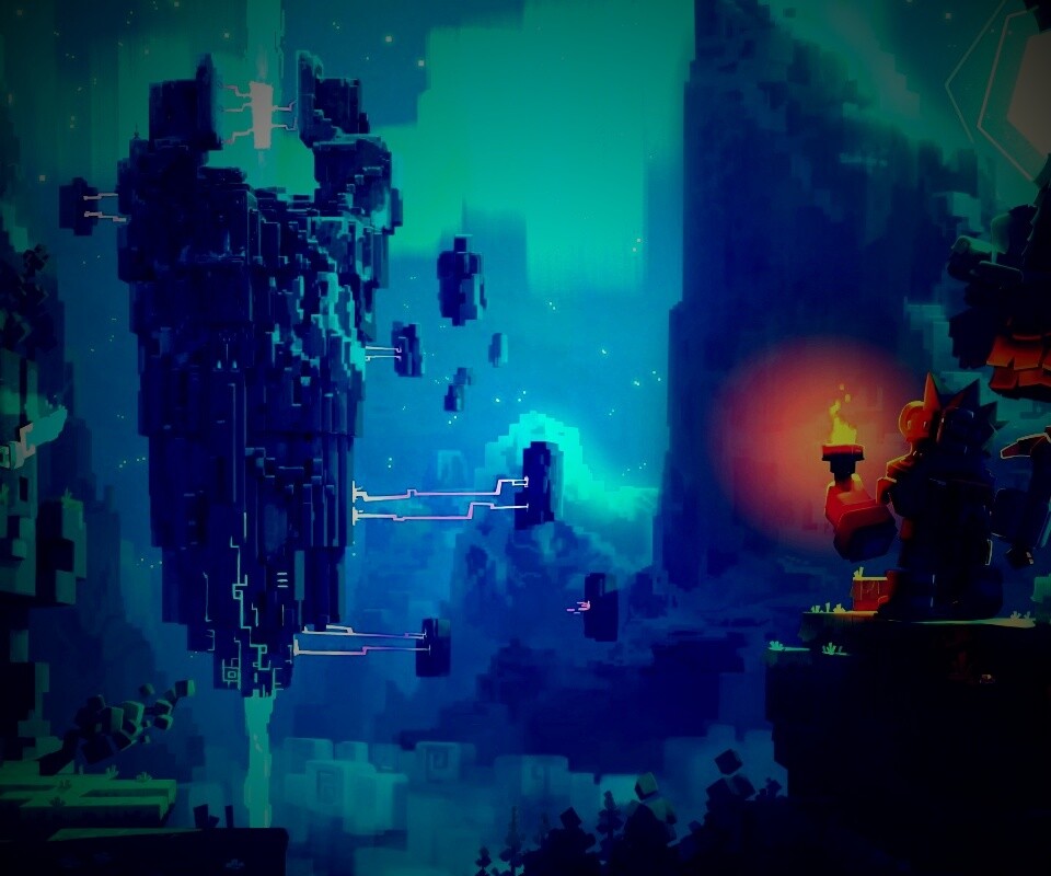 Парень с киркой и факелом смотрит в даль обои