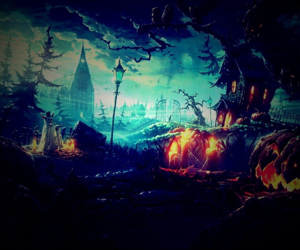 Страшный хэллоувинский пейзаж обои