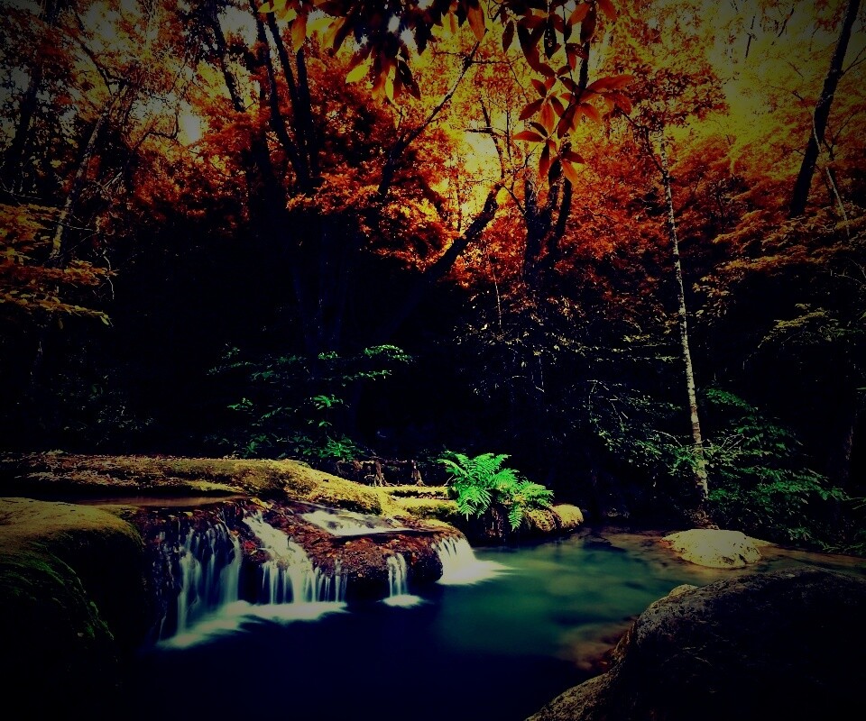 Водопадик в осеннем лесу обои