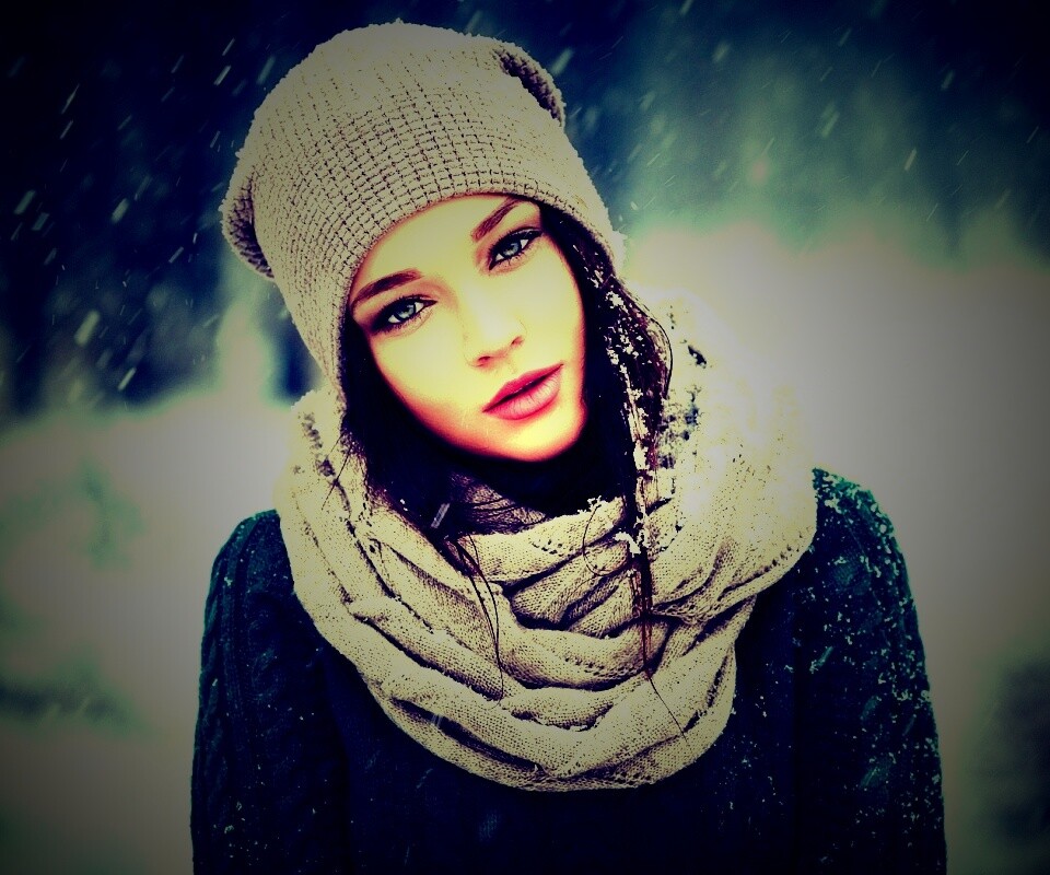 Девушка в снегопад обои