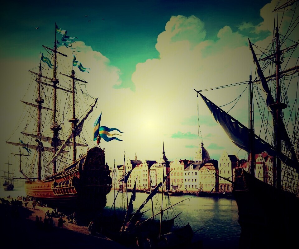 Парусник на набережной обои