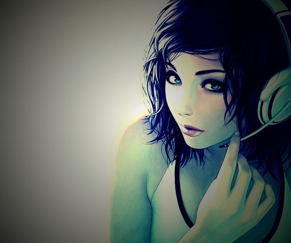 Сексуальная девушка в наушниках с микрофоном обои