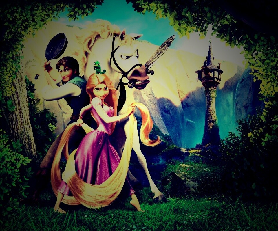 Рапунцель, Флин, Максимус и Паскаль обои
