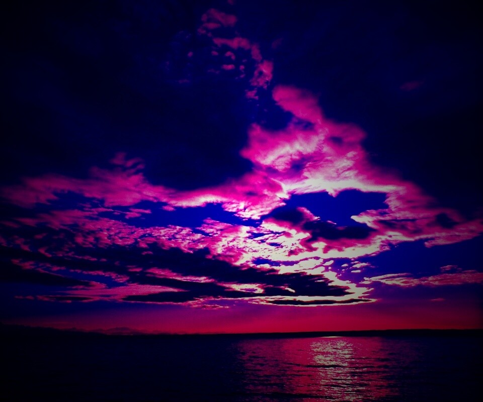 Фиолетовое закатное небо обои