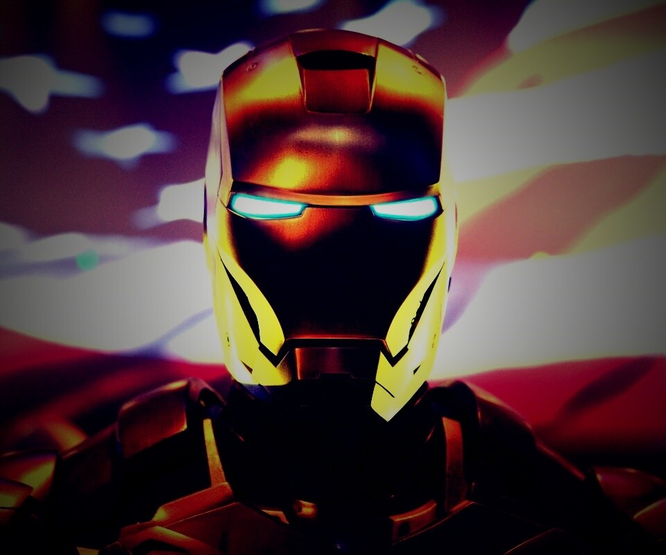 Железный человек на фоне американского флага обои