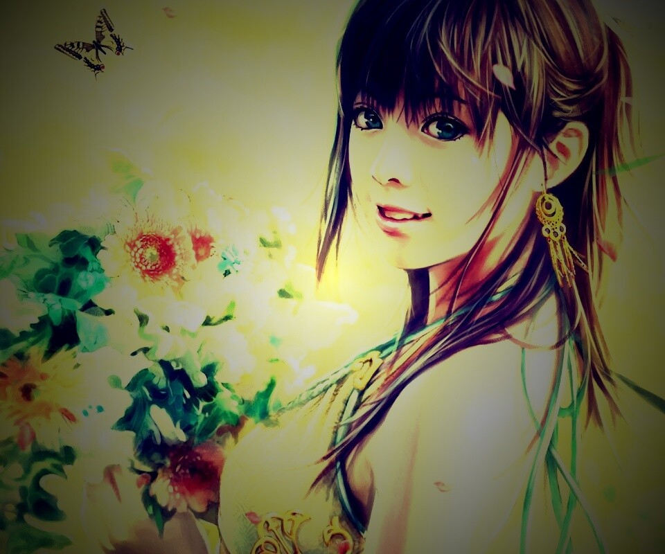 Девушка с цветами обои