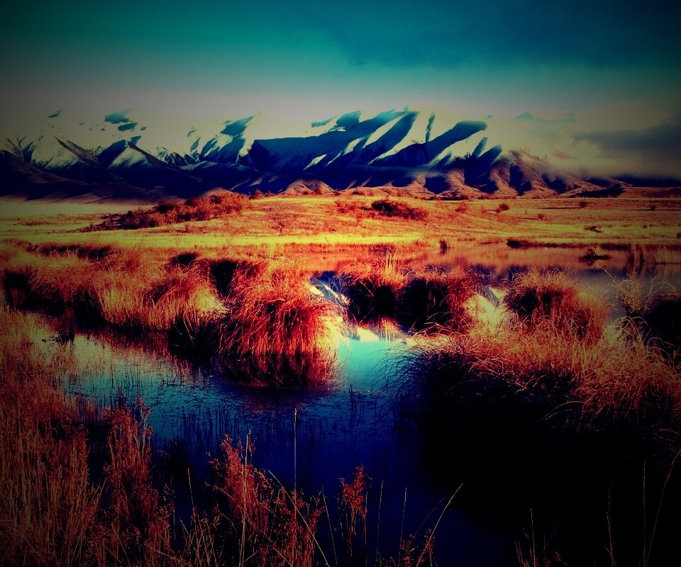 Болото и снежные горы обои