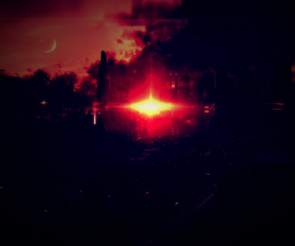 Закат в инопланетном городе обои