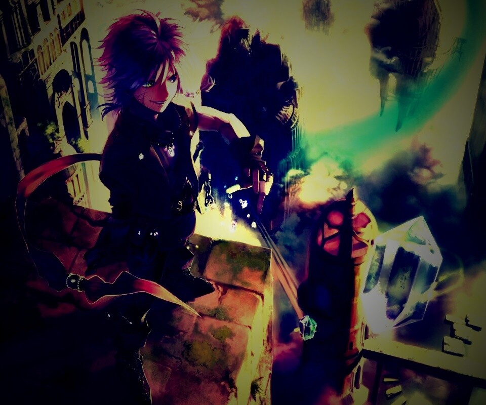 Анимешный парень с горстью кристаллов обои