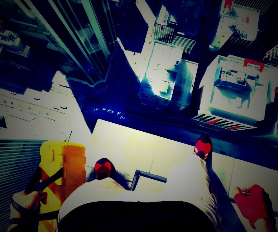 Фейт на краю небоскреба обои