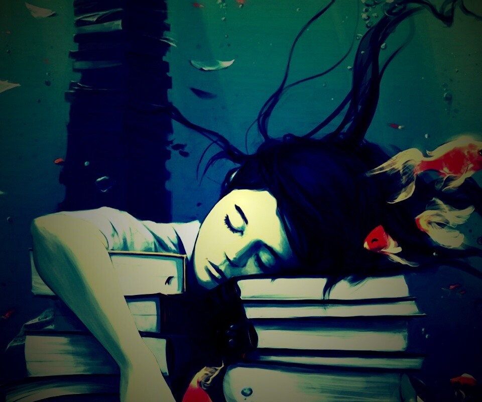 Девочка тонет в знаниях обои