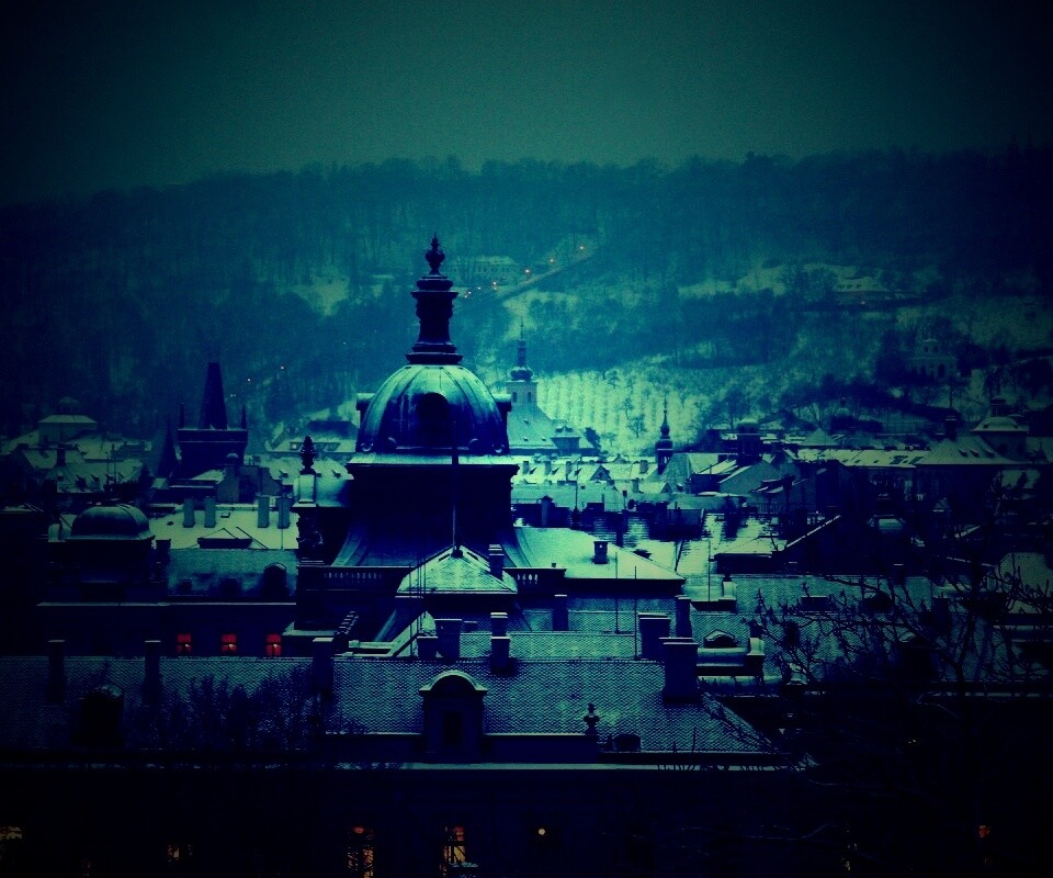 Город зимой обои