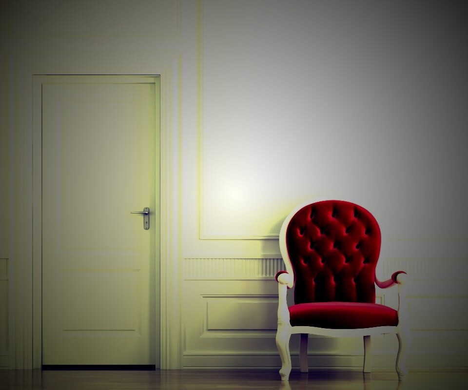 красное кресло в белой комнате обои