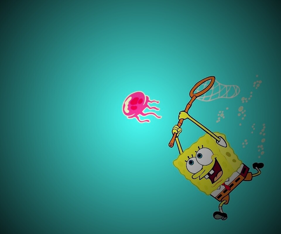 Губка Боб гонится за медузой обои